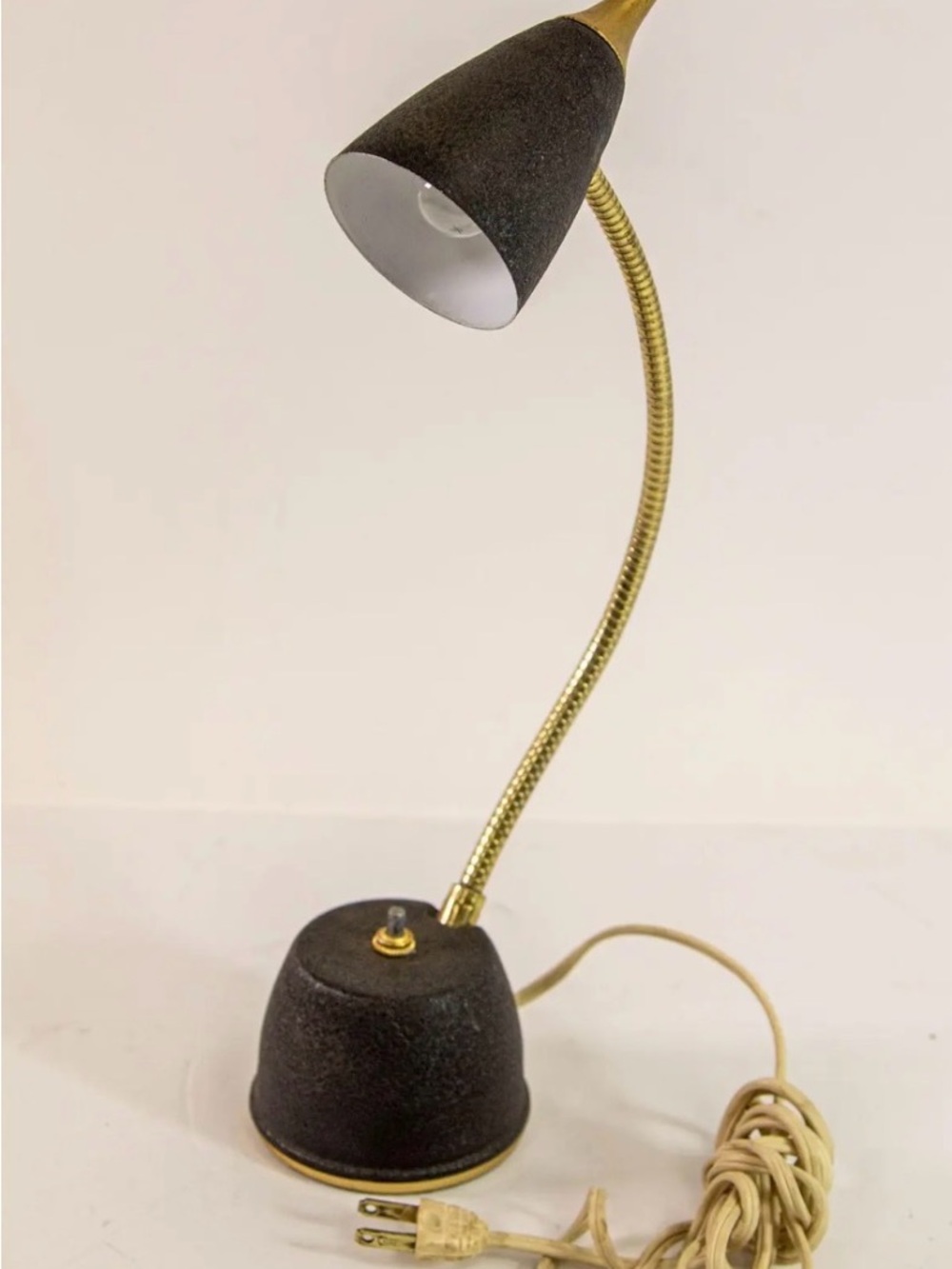 Mid-Century Modern Brass Gooseneck Desk Lamp, Black & Gold, Usa, Circa 1950s
